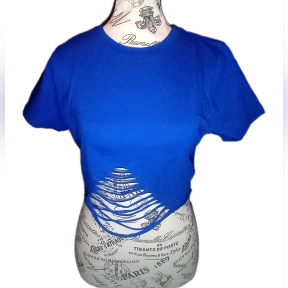 Love J Royal Blue Shredded Crop Top - Picture 2 of 10